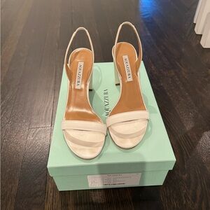Aquazzura Wedding Shoes - White satin Block heel size 37.5